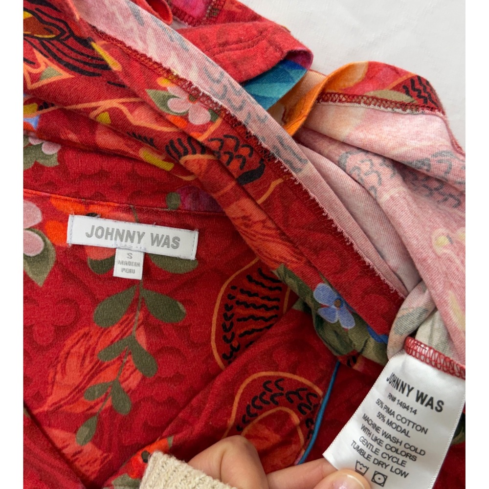 Johnny Was The Carly Pajama Top Dragon Floral Pima Cotton Red Sleepwear Lounge S - Picture 6 of 10